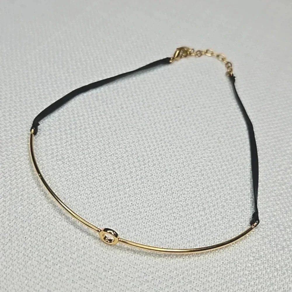 Retired Stella & Dot Mia Choker Black Leather Gold 90s Vintage Y2K